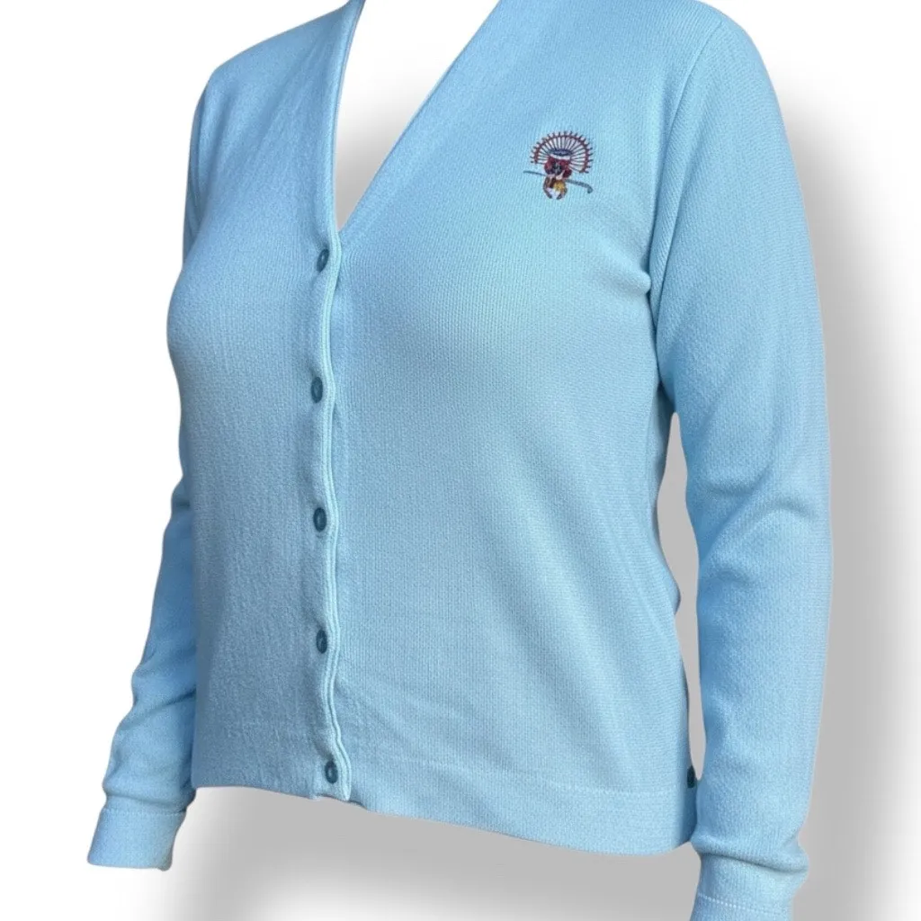 Vintage Lady Antigua Light Blue Acrylic Knit Kachina Golf Embroidered Cardigan Size L - Image 11