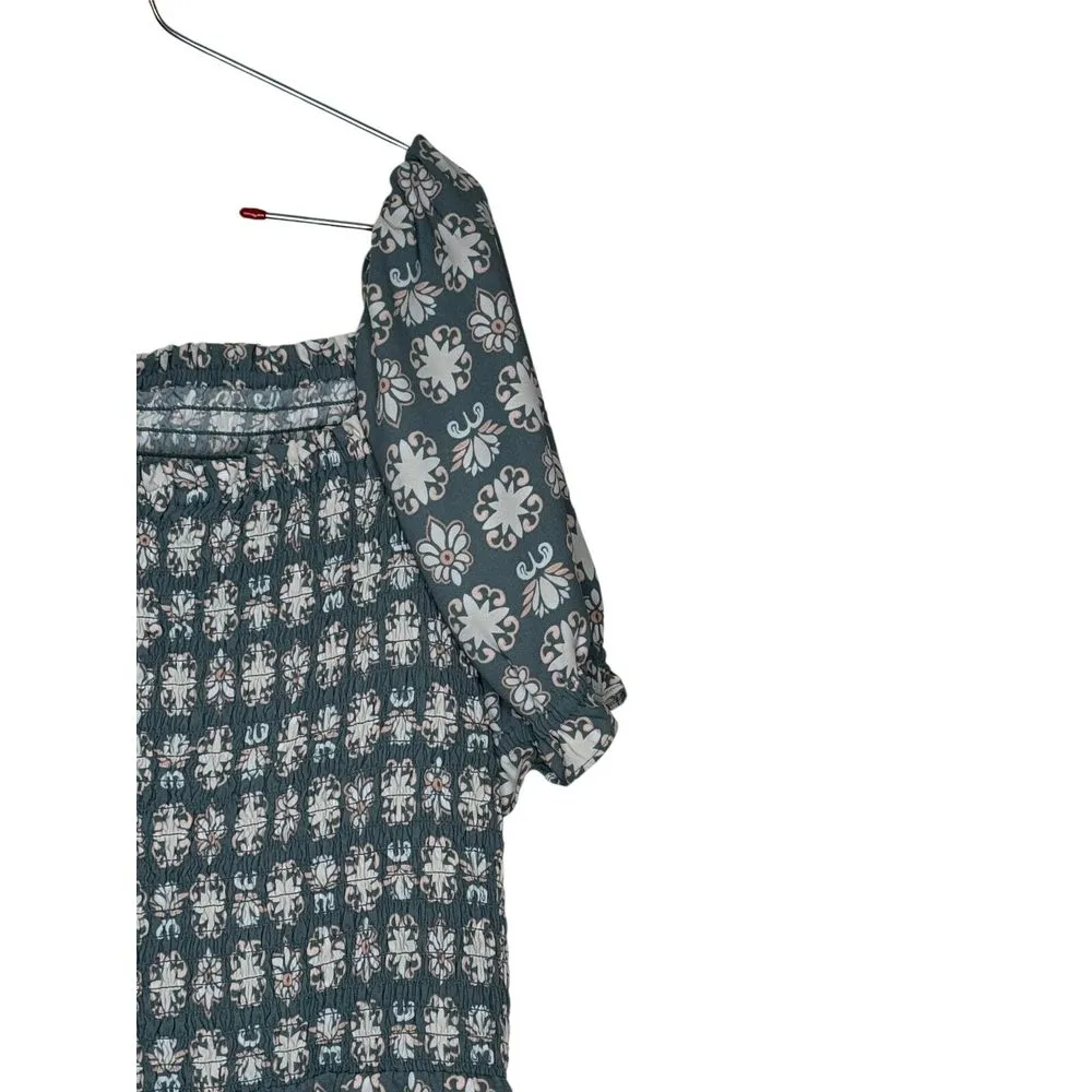 Loft Women's Dress‎ Mini Outlet Smocked Short Puff Sleeve Flare Medallion Sz.XL - Image 2