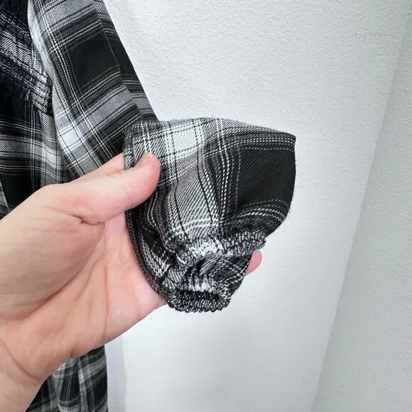 Knox Rose Black Grey Checkered Plaid Printed Boho Long Sleeve Printed Dress XL‎ - Image 4