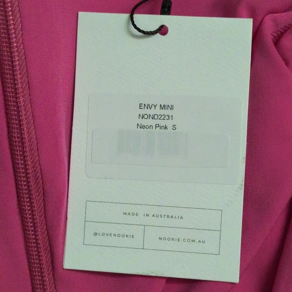 Nookie Envy Mini Dress Neon Pink Bodycon V Neck Twist Valentine's Day S New - Image 10