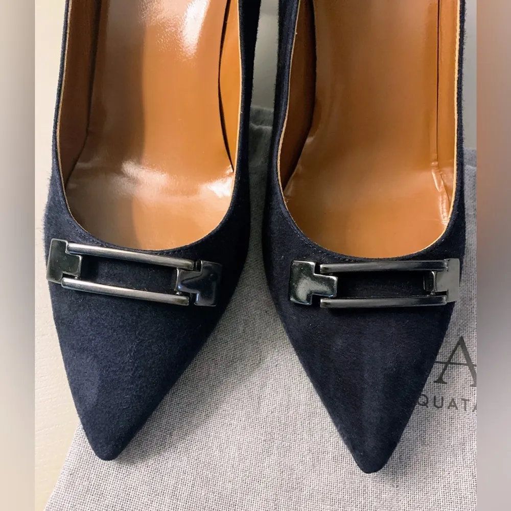 NWOT Aquatalia Italian Navy Blue Suede Stiletto Heels w/Metal Buckles Sz 8* - Image 8