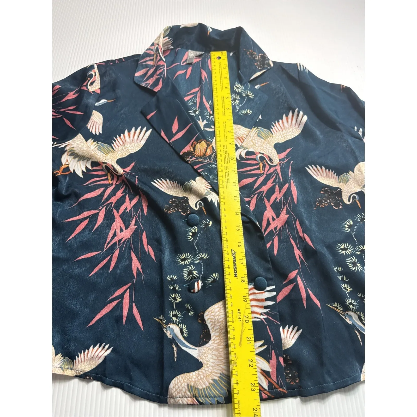 ASOS Navy Crane Print Boho Resortwear Top Blouse  3/4 Sleeves Size 8 - Image 3