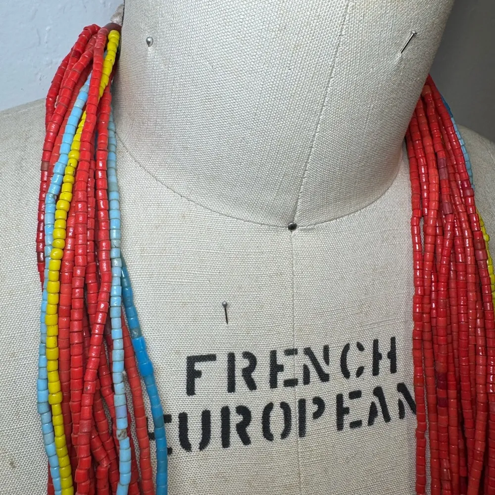 Vintage Fulani African trade beads necklace glass collectible Nigeria Red - Image 4