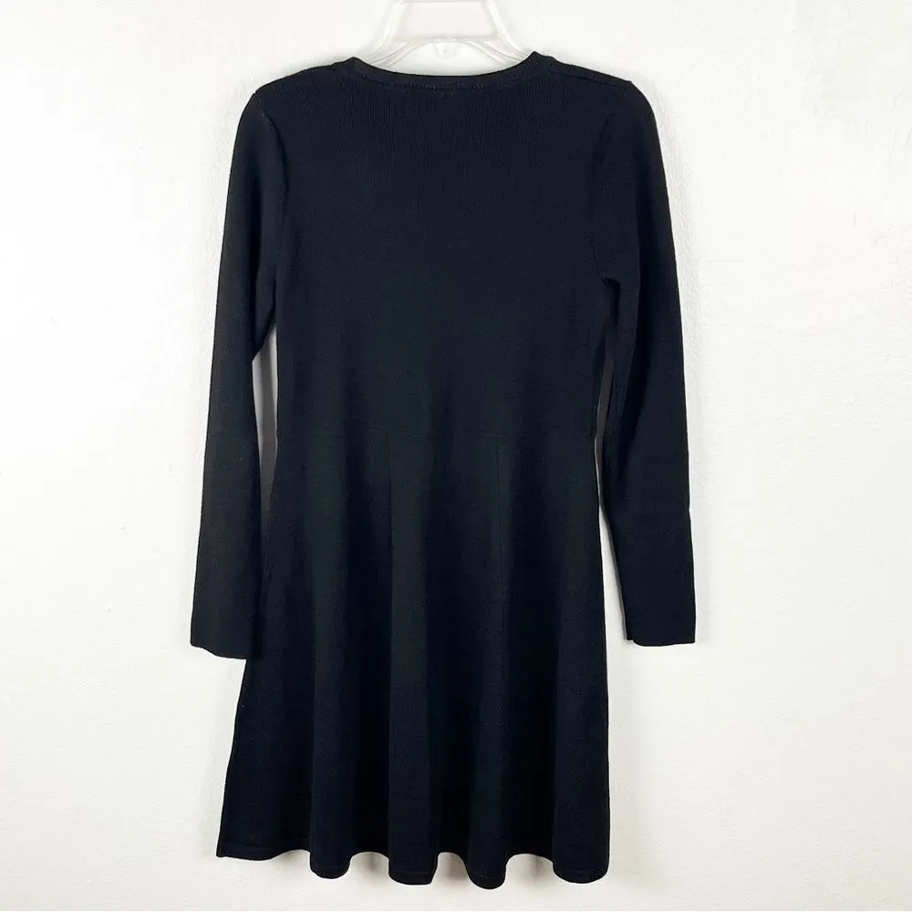 J. HOWARD Classic Black Preppy Bow Long Sleeves Pleated Dress, Size Medium - Image 2