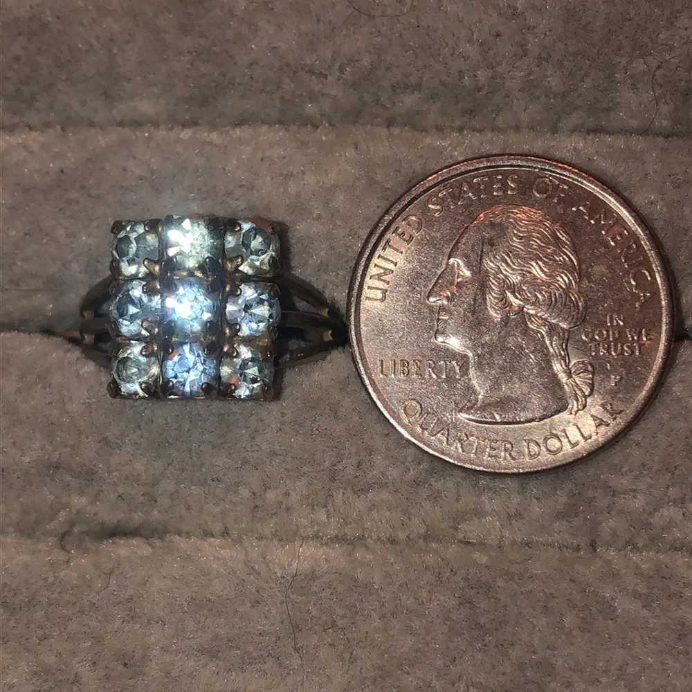 Adjustable Vintage Silver Tone Light Blue CZ Rhinestones Boho Statement Ring - Image 2