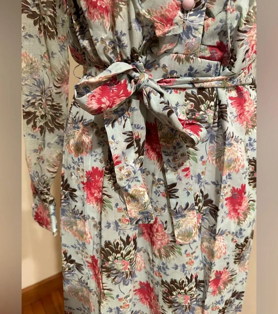 70’s Vintage Floral Boho Secretary Dress No Tag Hand Made SZ 16 But Rubs Small Blue - Image 3