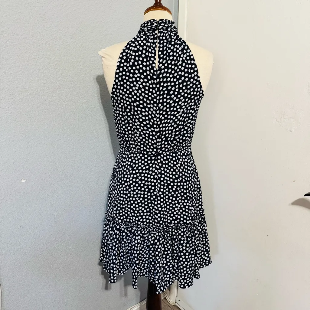 Betsey Johnson Women‎ Navy Blue Polka Dot Sleeveless Turtle Neck Ruffled Dress 4 - Image 8