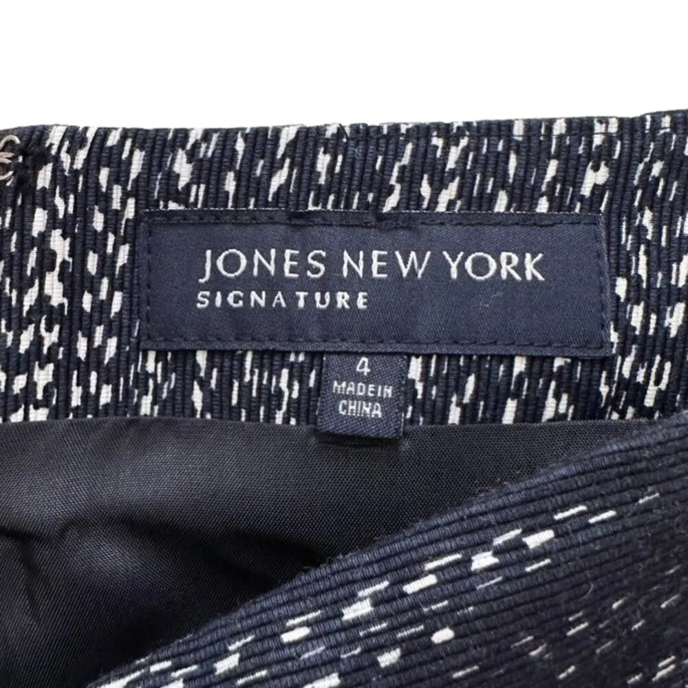 Jones New York Skirt Cotton Navy White Print Pencil Knee Length Tailored Size 4 - Image 2