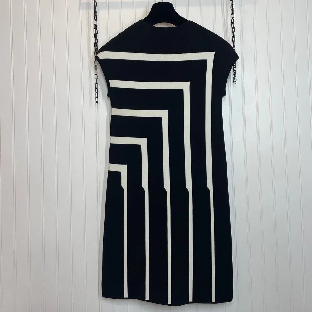 NWT United Colors Of Benetton Womens Black & WhiteCap Sleeve Sheath Dress Size S - Image 3