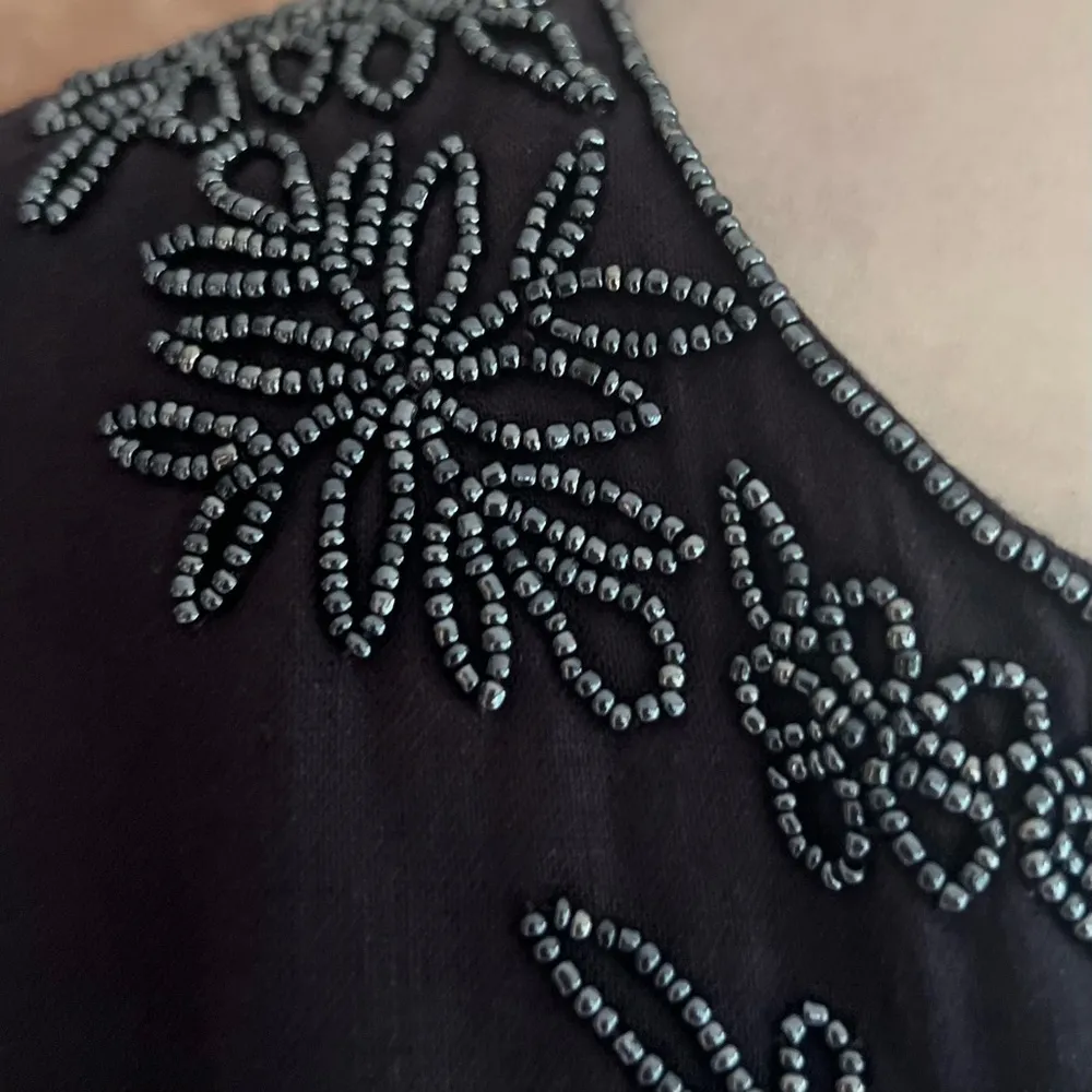 Lands’ End Tinic Top Navy Blue Linen Beaded S Nautical Preppy Coastal - Image 6