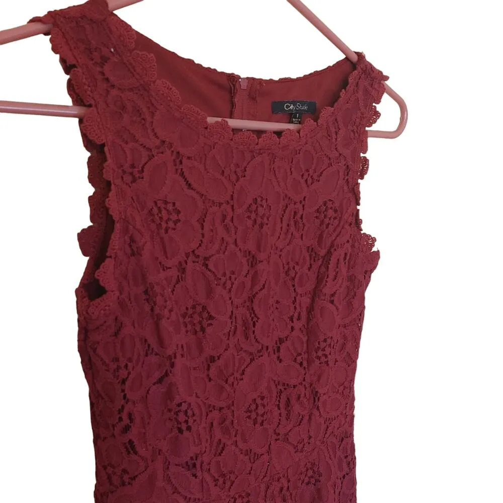 City Studio Size 1 Burgundy Lace Evening Dress Sleeveless Romantic Date Night Red - Image 3