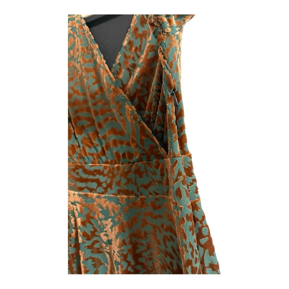 Soft Surroundings Shae Dress Teal and Brown Velvet Burn Out Midi Length Dress - Image 7