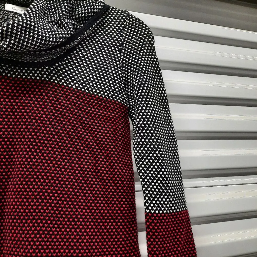 Calvin Klein Sweater Women's Extra Small XS Red Black Cowl Neck Long Sleeve - Image 2