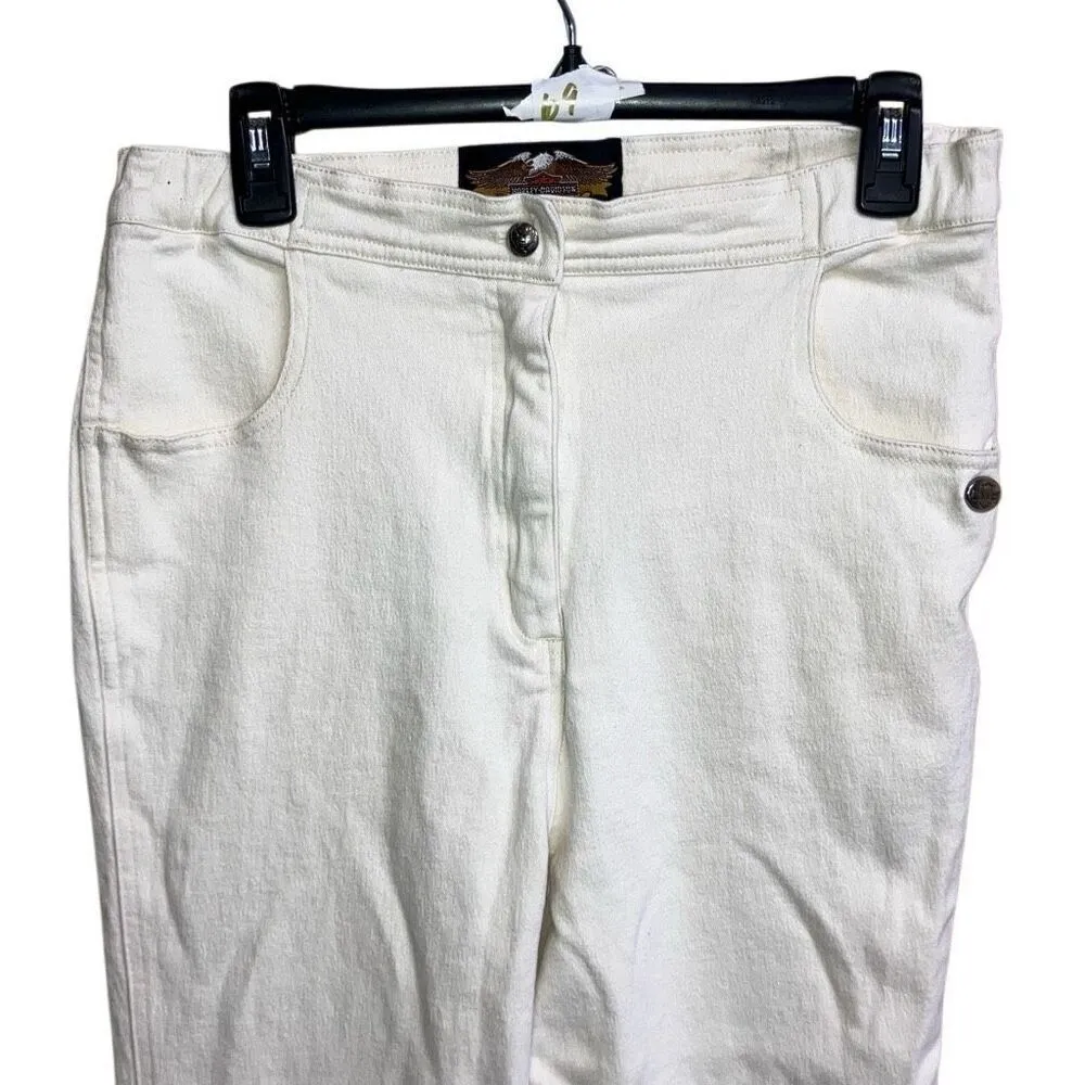 419. Vintage Harley Davidson high rise jeans size 12 in off white - Image 6