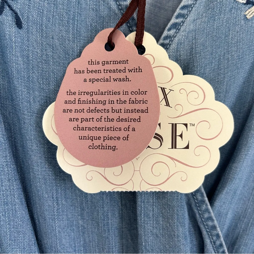 Knox Rose Chambray Denim Sleeveless Embroidered Floral Midi Flowy Dress NWT M - Image 6