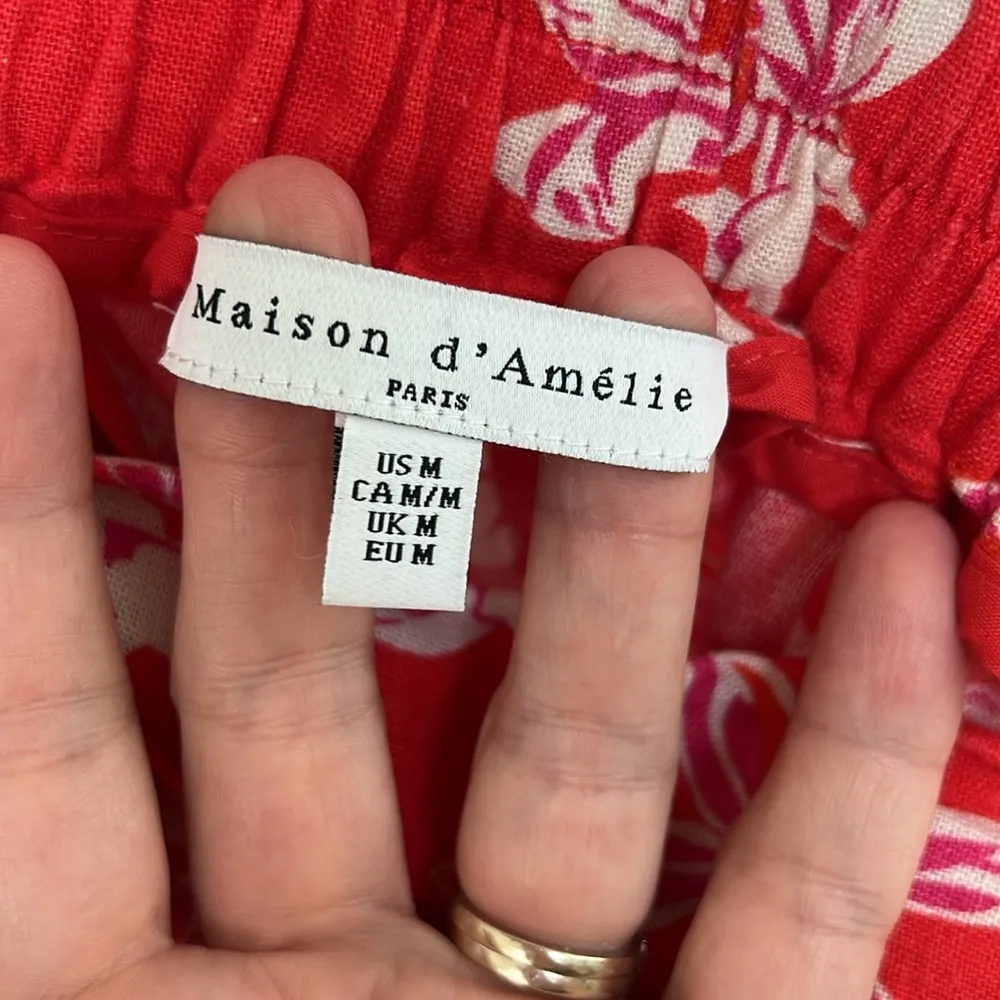 Maison d’Amelie Paris red linen blend paradise wide leg cropped pants size M Size M - Image 2