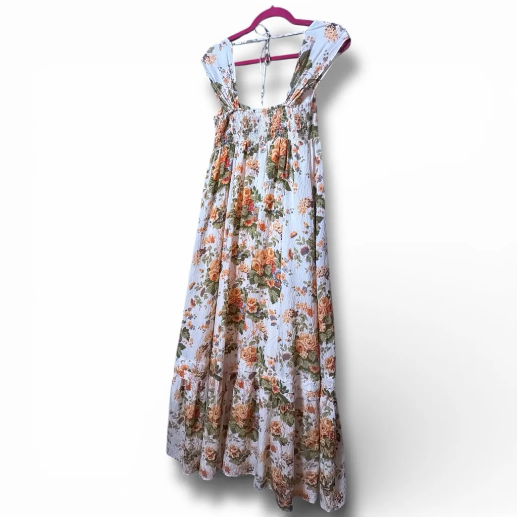 Anthropologie Floral Square Next Maxi Dress XS Off-White Orange - Image 5