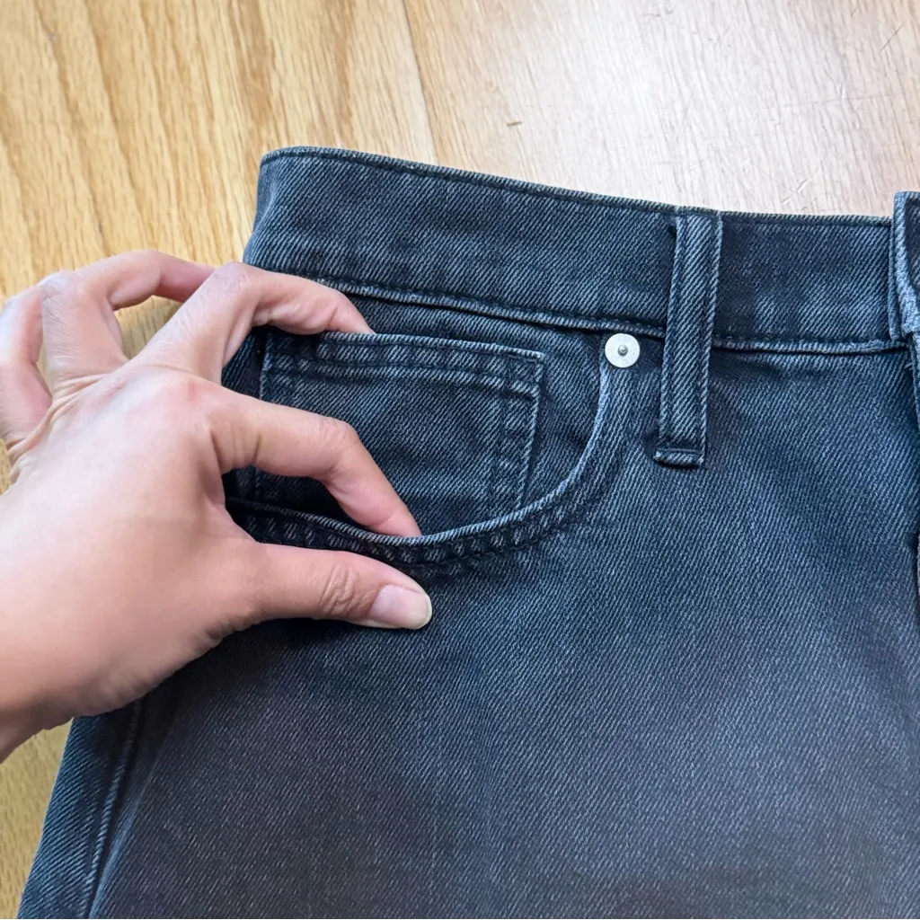 Madewell Rigid Denim A-Line Skirt Charcoal Gray 26 EUC Goth Grunge Witchy Frayed - Image 9