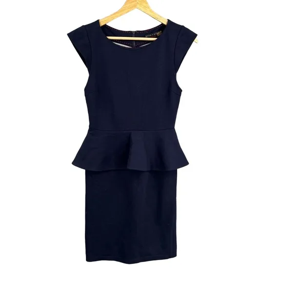 Alice + Olivia Employed Peplum Sheath Dress Navy Blue Size 4 Made in USA - Image 2