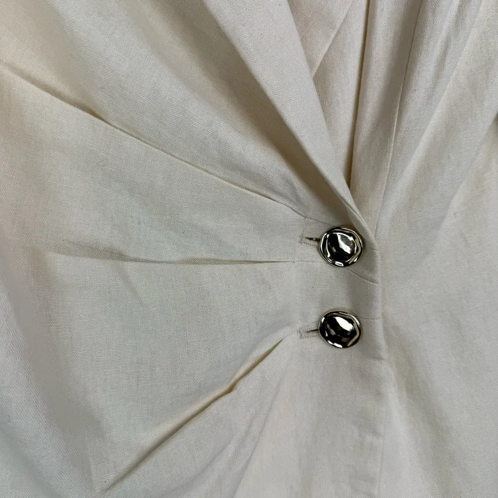 NWOT ZARA Linen Blend Blazer Dress Sz Large Pleated Button Wrap - Image 10