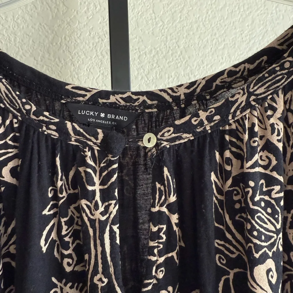 Lucky Brand Paisley Peasant Blouse Long Sleeve Boho Flowy Top Size 2X Black Chic - Image 4
