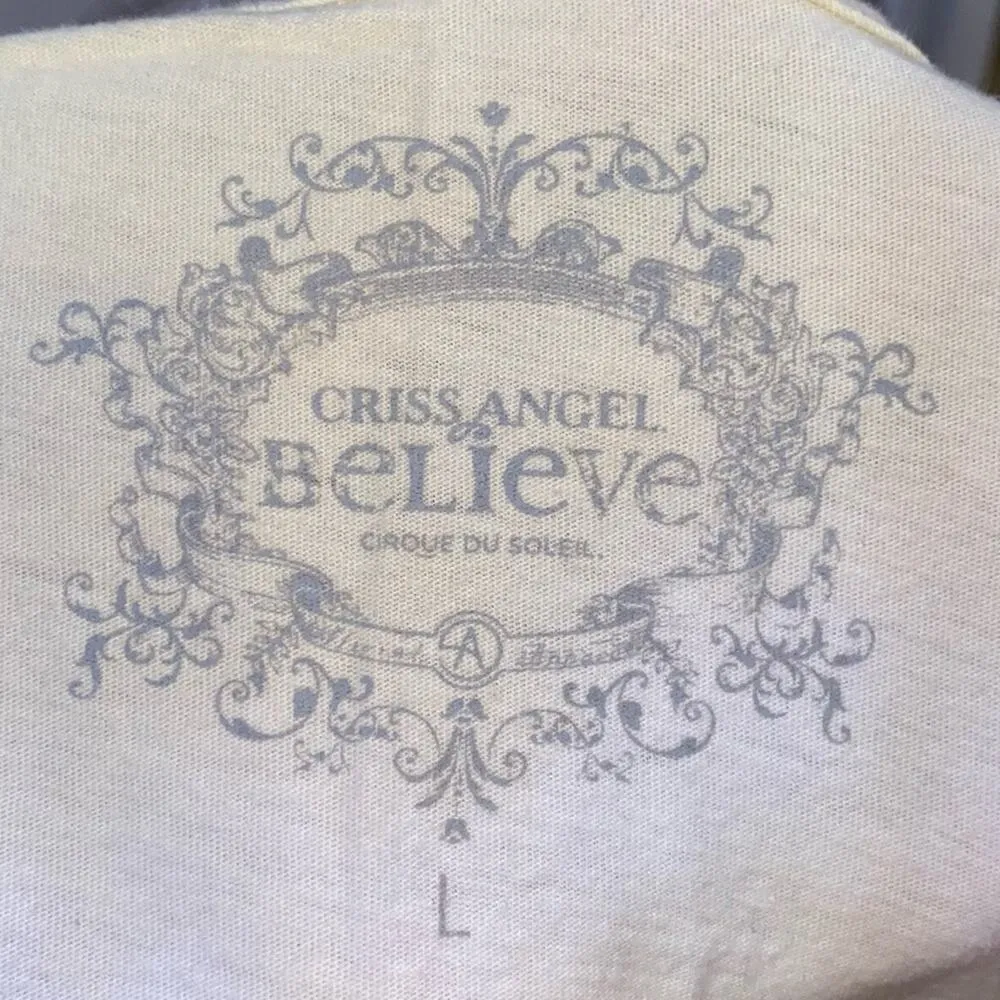 Criss Angel Believe V Neck Graphic Short Sleeve Tie Dye Tee Shirt Yellow Size L - Image 3