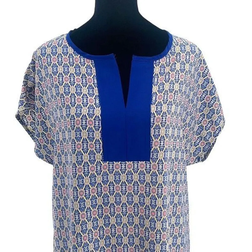 PLEIONE SHIFT DRESS Small Royal Blue/Pink/Yellow Print Capped Sleeve NWT‎ - Image 2