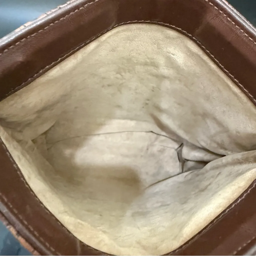 Vintage BRAHMIN Tuscan Black Leather Brown Croc Trim Bucket Crossbody Bag - Image 10