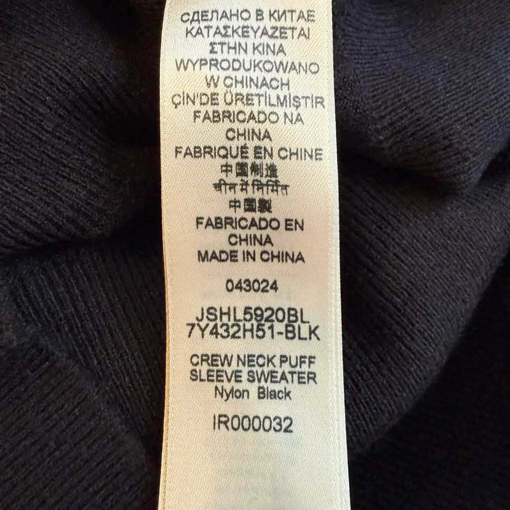 7 For All Mankind Crewneck Puff Sleeve Knit Sweater Women's XXS Black Preppy NWT - Image 12