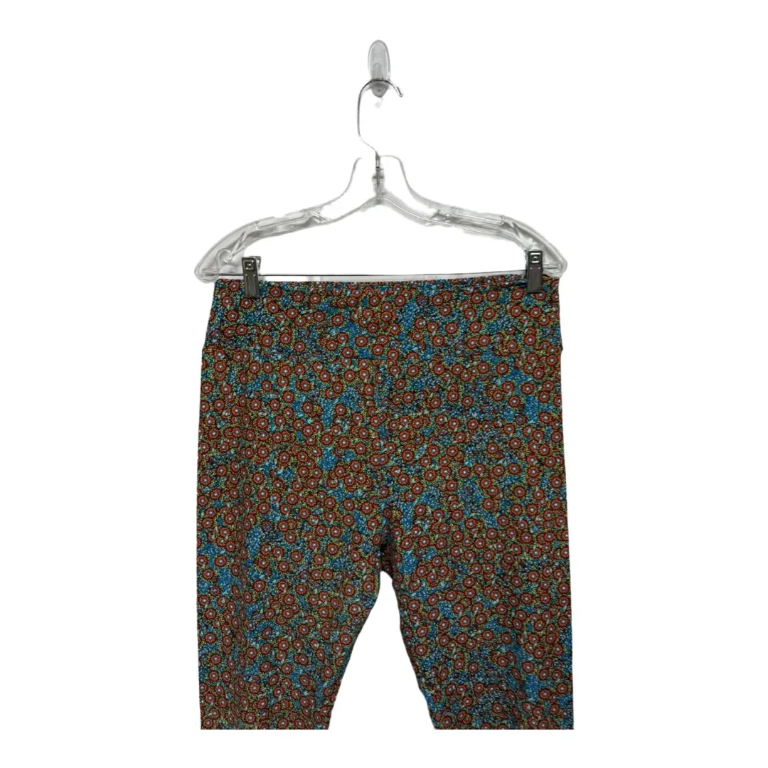 LuLaRoe Blue Orange Floral Daisies Leggings TC Artsy Colorful Art To Wear Soft - Image 2