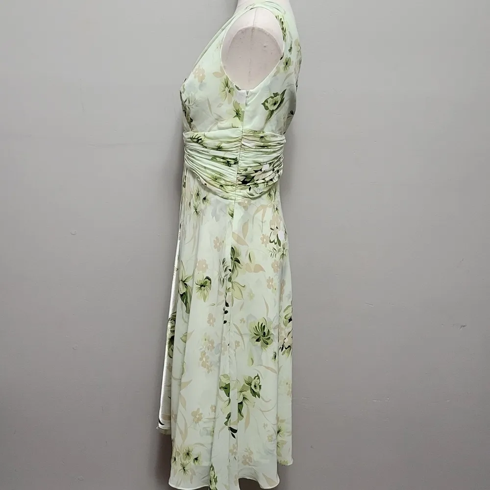 Coldwater Creek tonal green floral chiffon aline midi skirt size 6p - Image 5