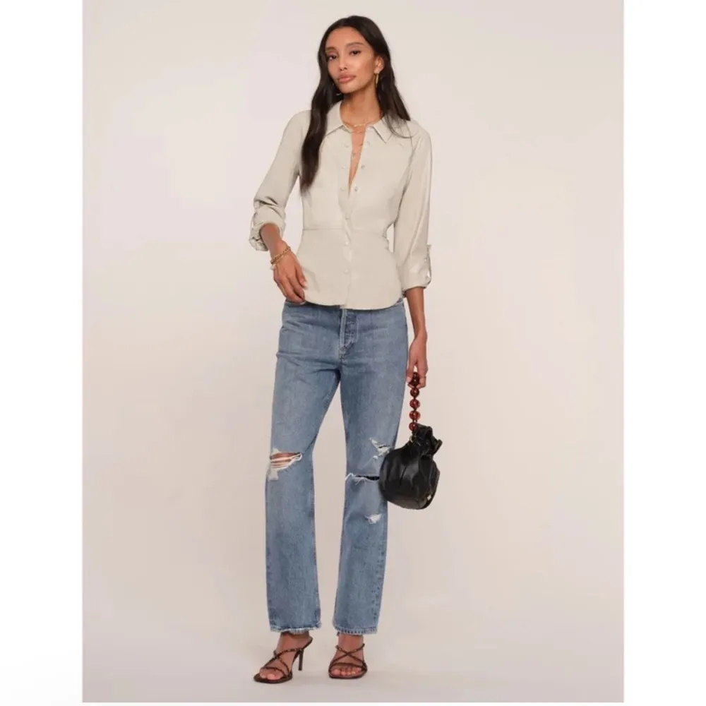 Heartloom Faux Leather Cream Top Size XS with Lace up Back NWT - Image 3