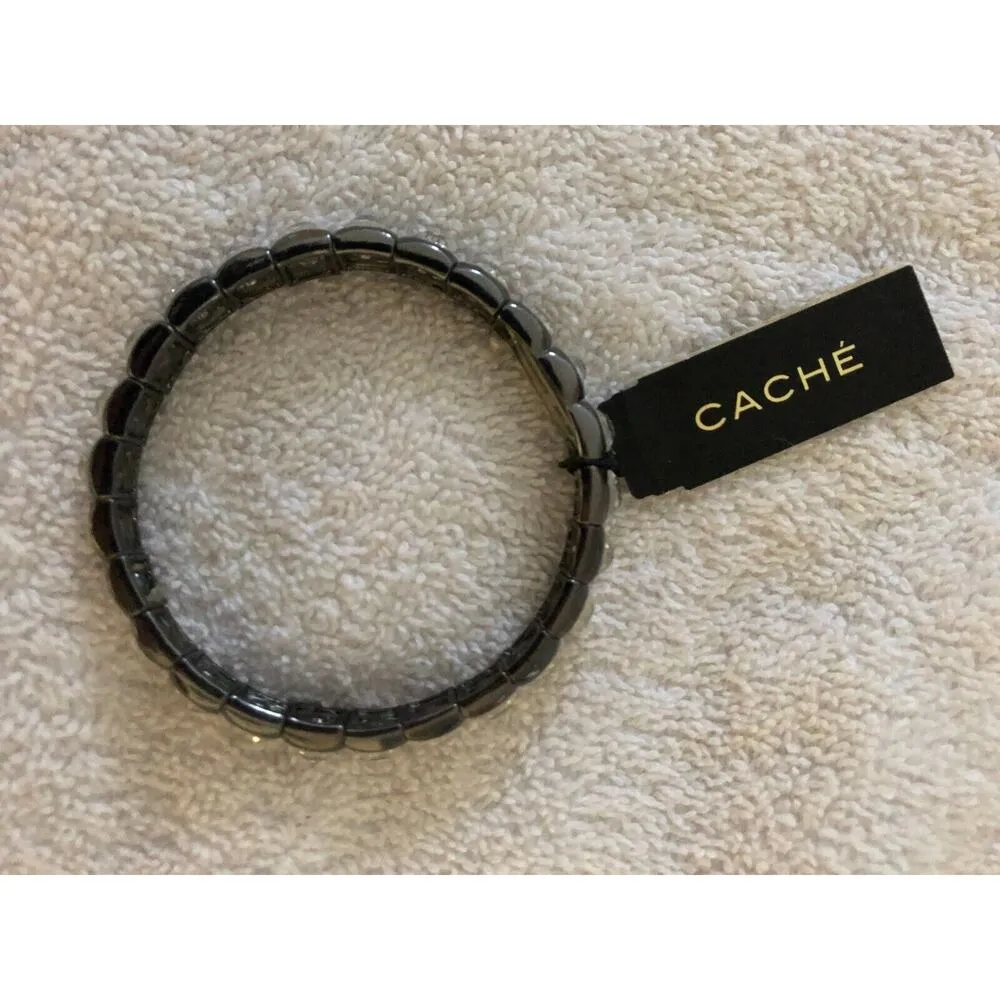 Cache Bracelet New Stretch Round Rhinestone Square Metal Links $48 NWT - Image 5