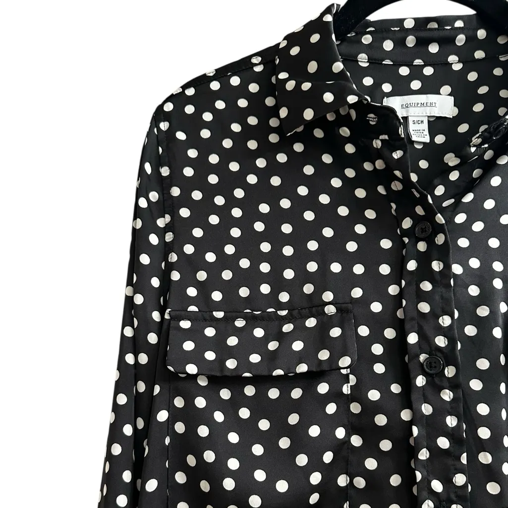 Equipment  Womens Satin Button Up Shirt Long Sleeve Polka-Dots Size Small - Image 3
