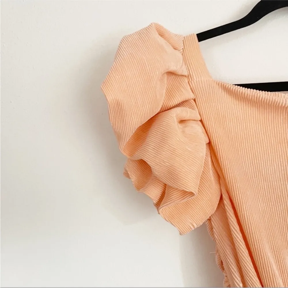 Tach Anthropologie Tach Ribbed puff sleeve Feria Peach Maxi Wrap Style dress - Image 6