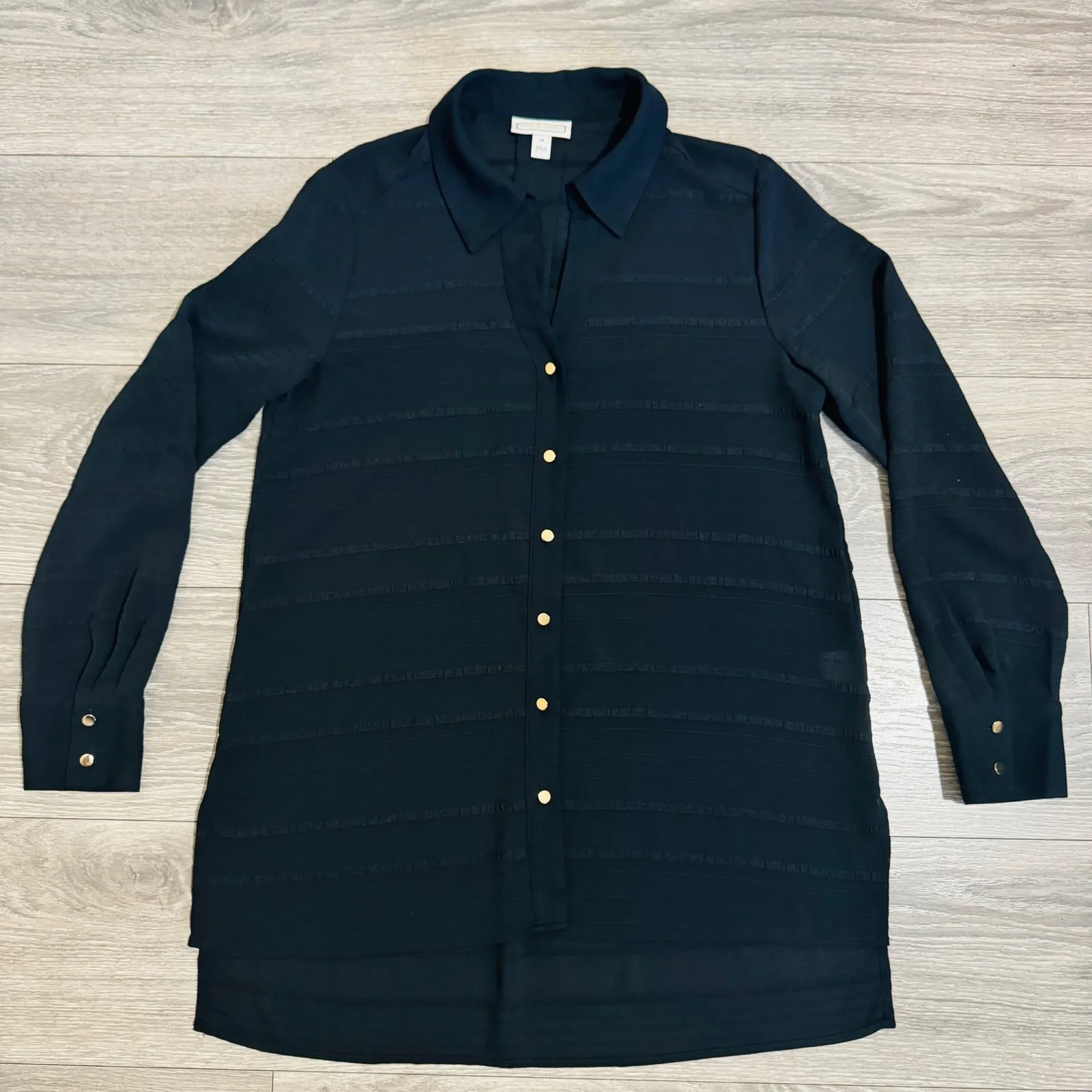 Dana Buchman Black Career Textured Button Up Shirt Long Sleeve Women's Medium - Image 12