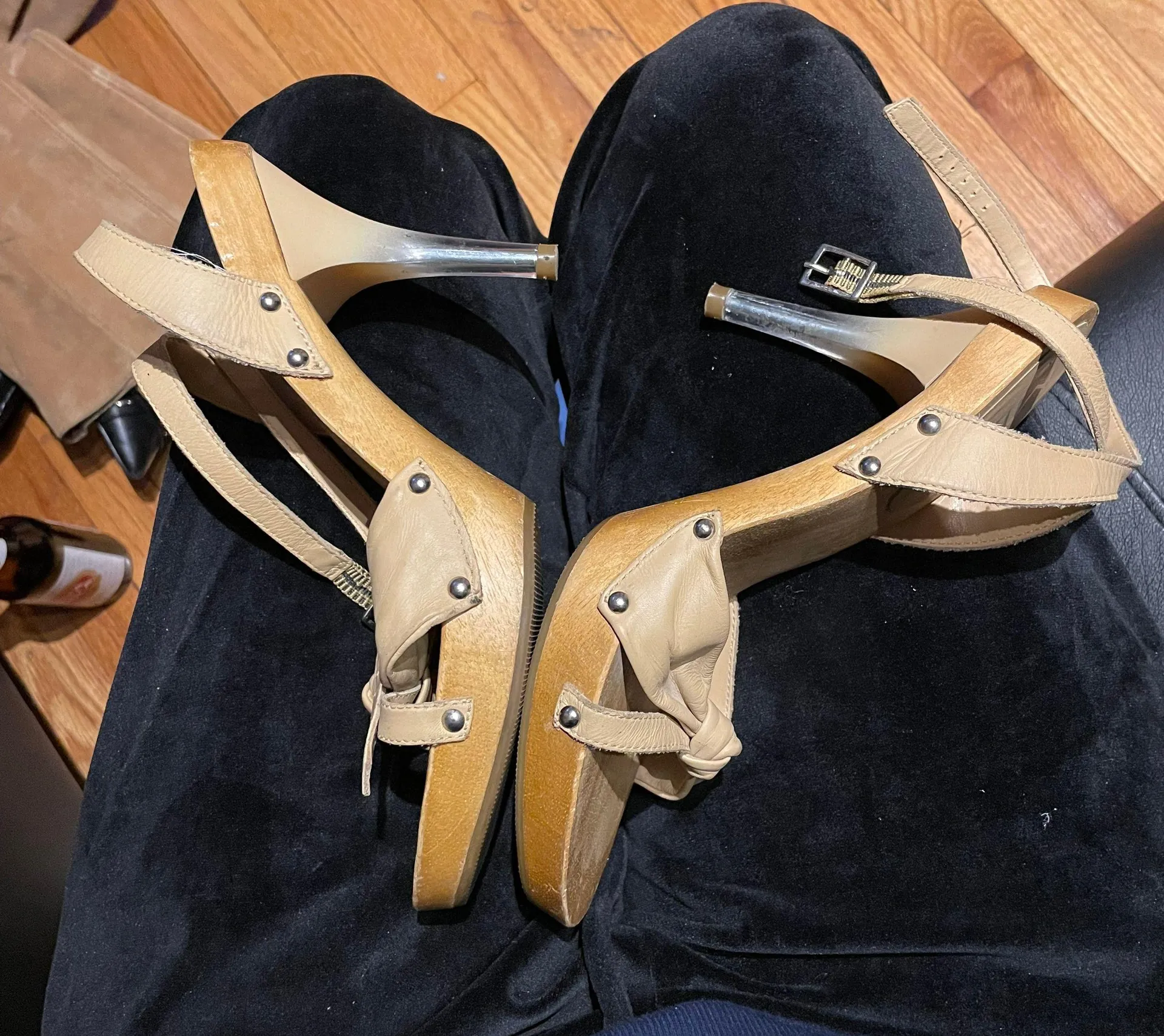 Vintage  y2k Clear Transparent kitten Heeled Sandals Crisscross Strappy wood Leather knot Twist 90’s High heels pumps transparent heel - Image 2