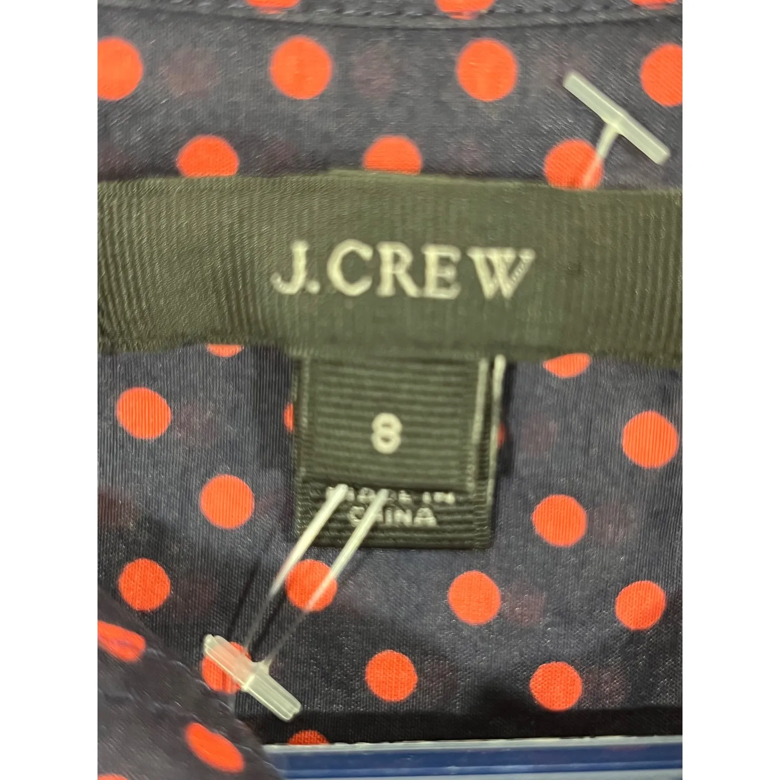 J Crew Women Polka Dot Silk Blend Button Up Long Sleeve Shirt Navy/Pink Size 8 - Image 6