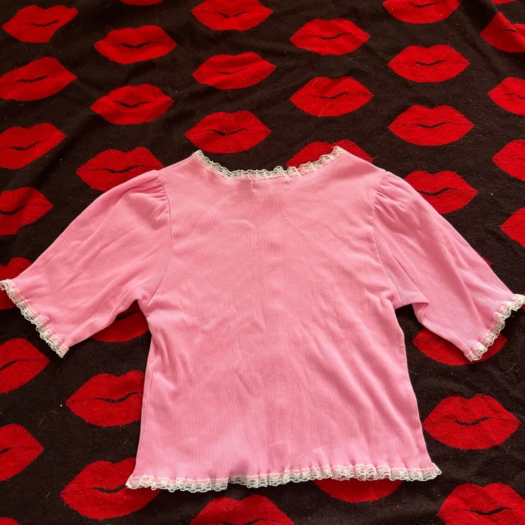 NWT Japan nice claup kawaii pink button down lace top S - Image 7