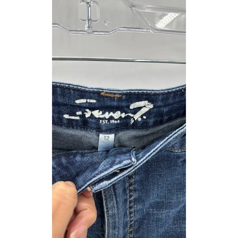 Seven7 high rise dark wash stretch denim shorts size 12 coastal beach summer - Image 4