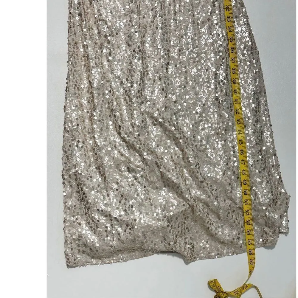 David’s Bridal Long Sequin‎ Sheath Blouson Maxi Dress Gown Cap Sleeves Gold XS - Image 13