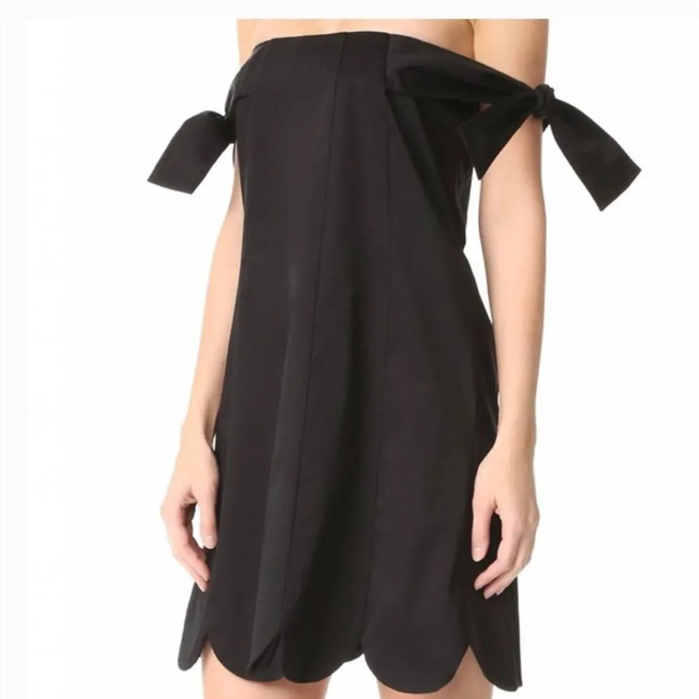 Zac Posen Isla Black Poplin Cotton Off Shoulder Scalloped Hem Mini Dress Size 8 - Image 7
