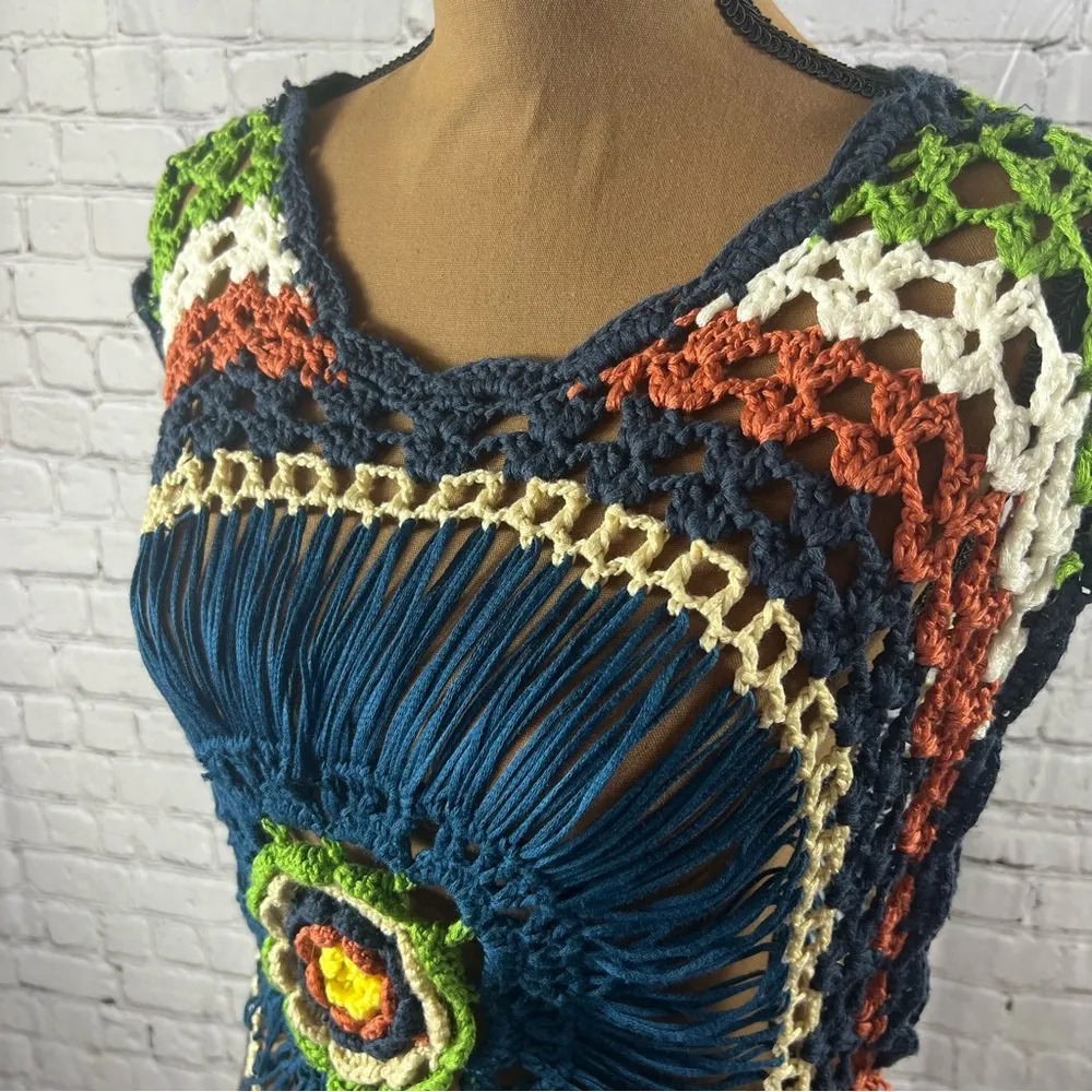 Solution Multicolored Bohemian Open Knit Sleeveless Pullover (A21) Size undefined - Image 6