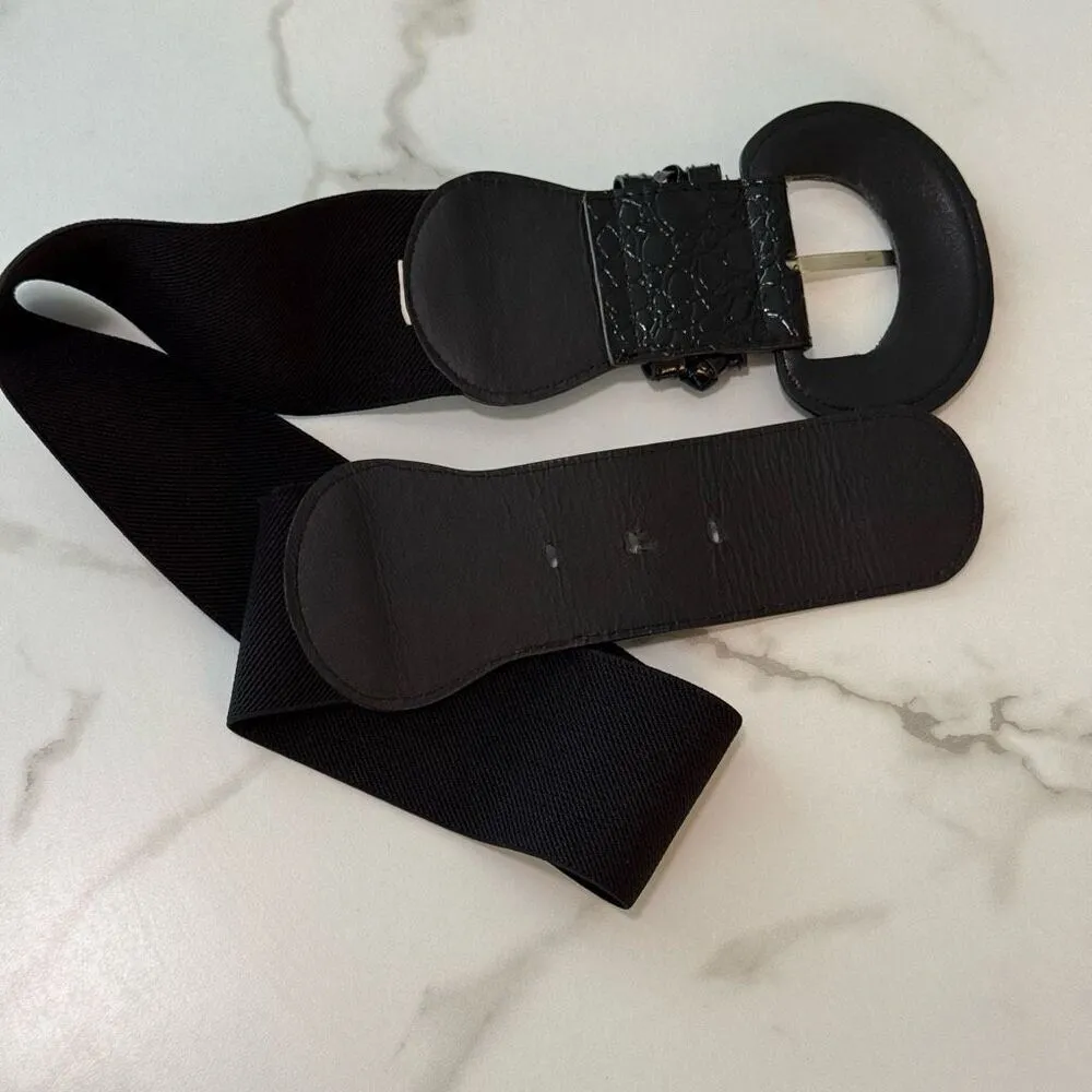 Women’s Belt black vinyl elastic stretch OSFM Black - Image 5