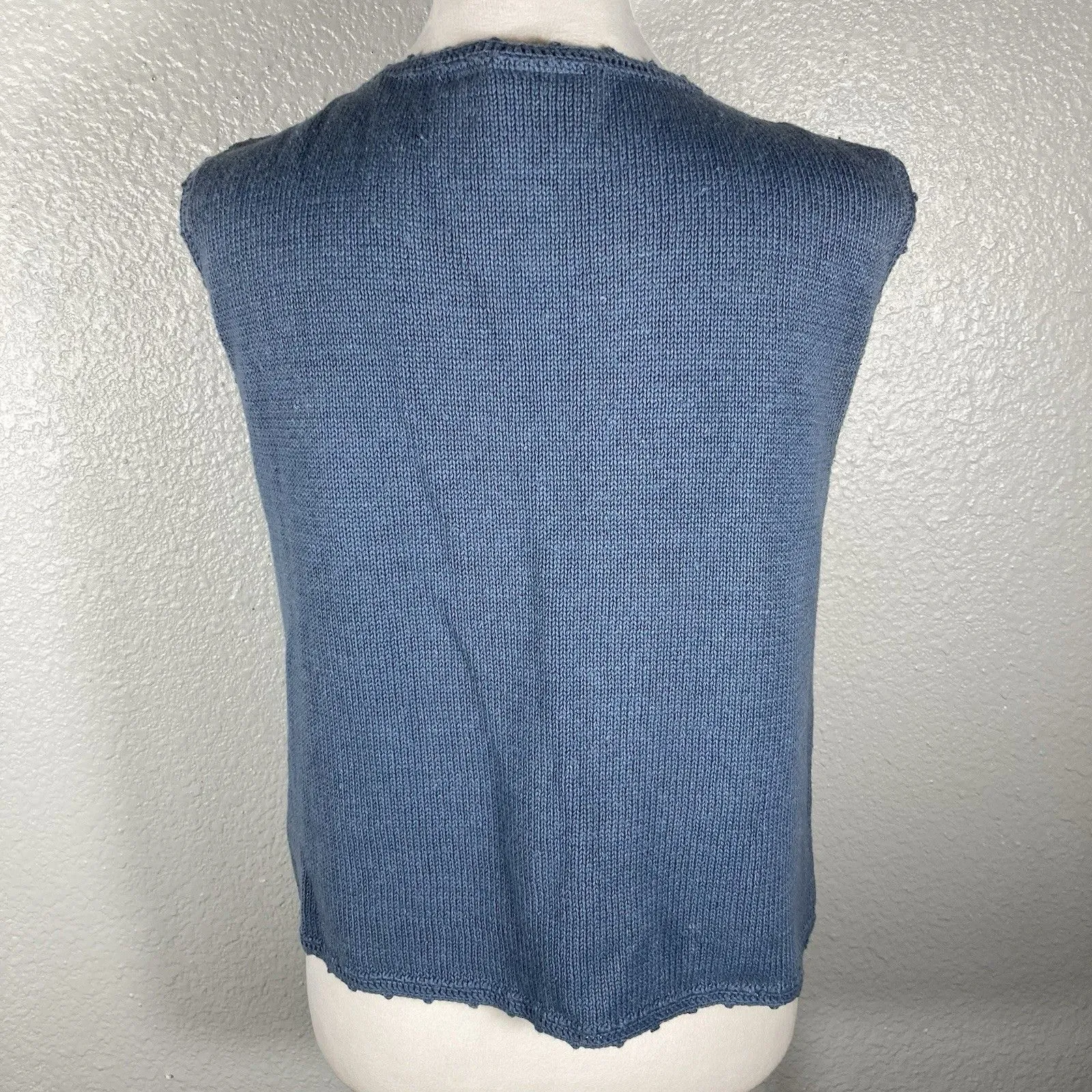 VTG Beyond Blue Crocheted Sweater Vest M Blue Cottage Country Grandma Boho 70s Size M - Image 5