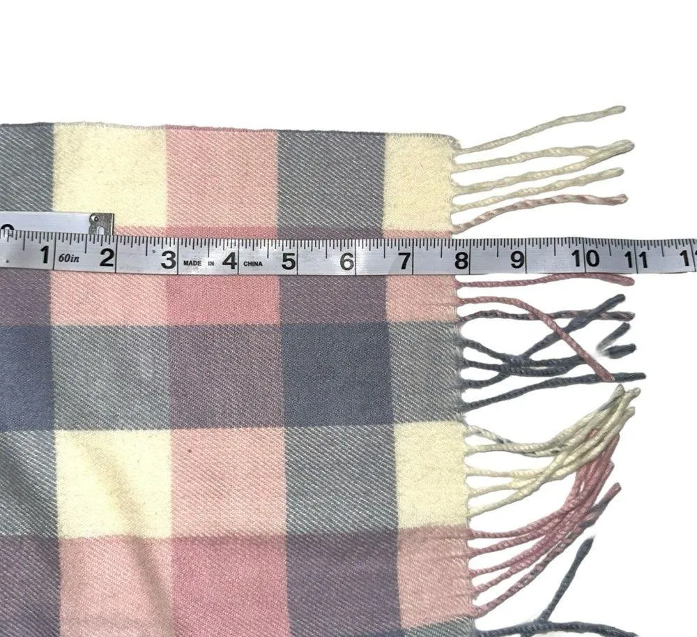 Plaid Pink Blue Cashmere Fringe Scarf Made In Scotland 68x12 - Image 4