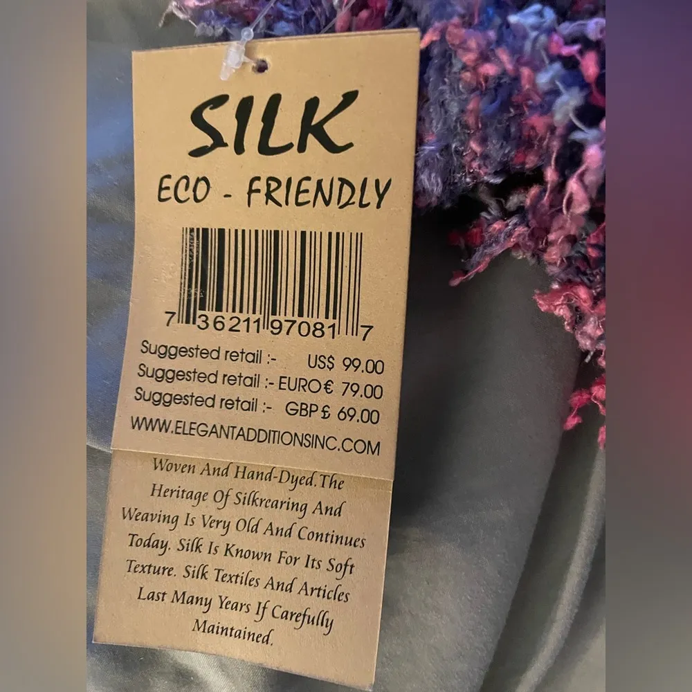 NWT Ombre purple and blue 100% silk handmade boho fringe scarf - Image 4