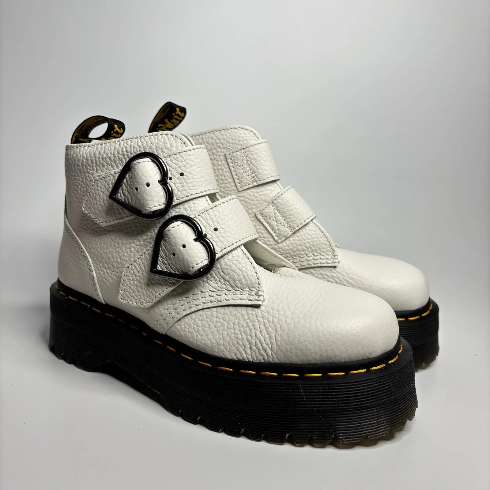 Dr. Martens Devon Heart Leather Platform Boots in White Milled Nappa - Image 6