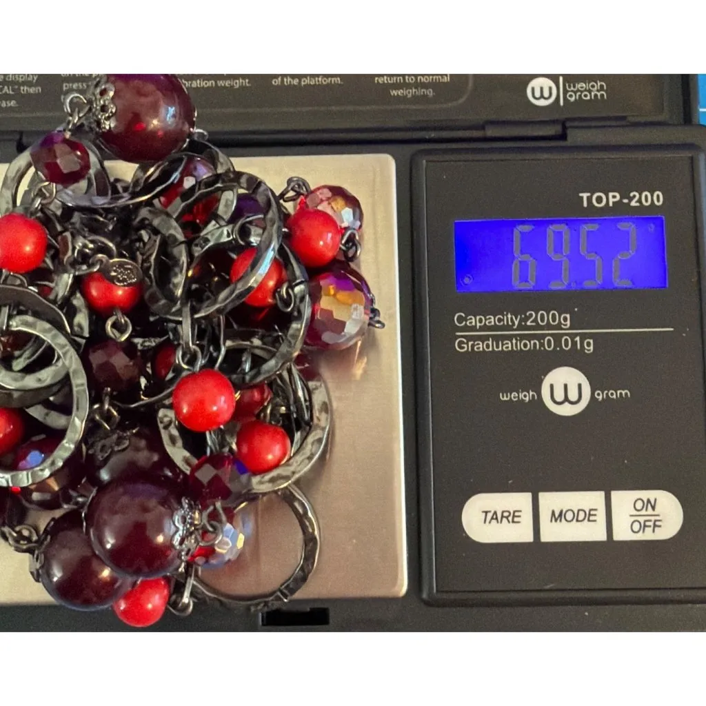 Premier Designs Very Berry Long Necklace Gunmetal Red Glass Acrylic Beads 40" - Image 5