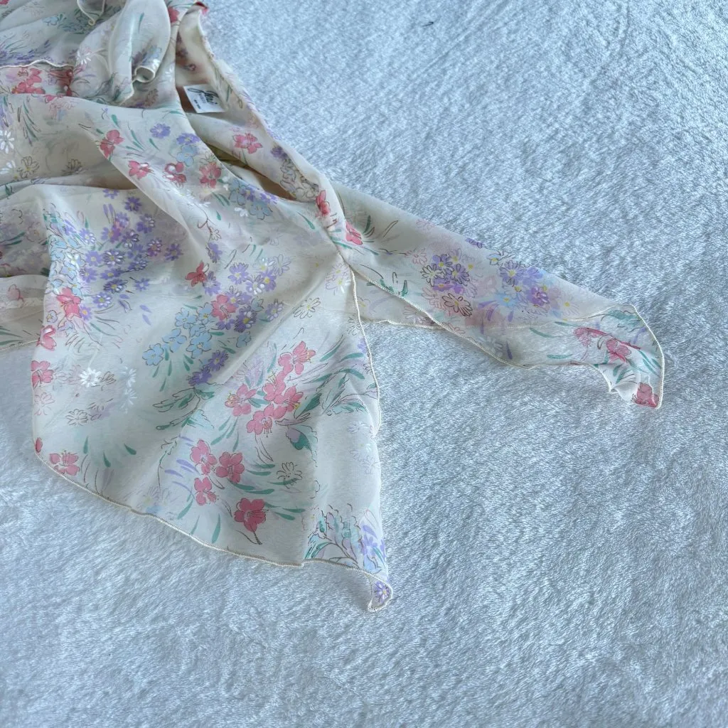 Jeri Modes Vintage‎ 70s Sheer Chiffon Floral Midi Dress Womens M Pink Tie Waist Size M - Image 10